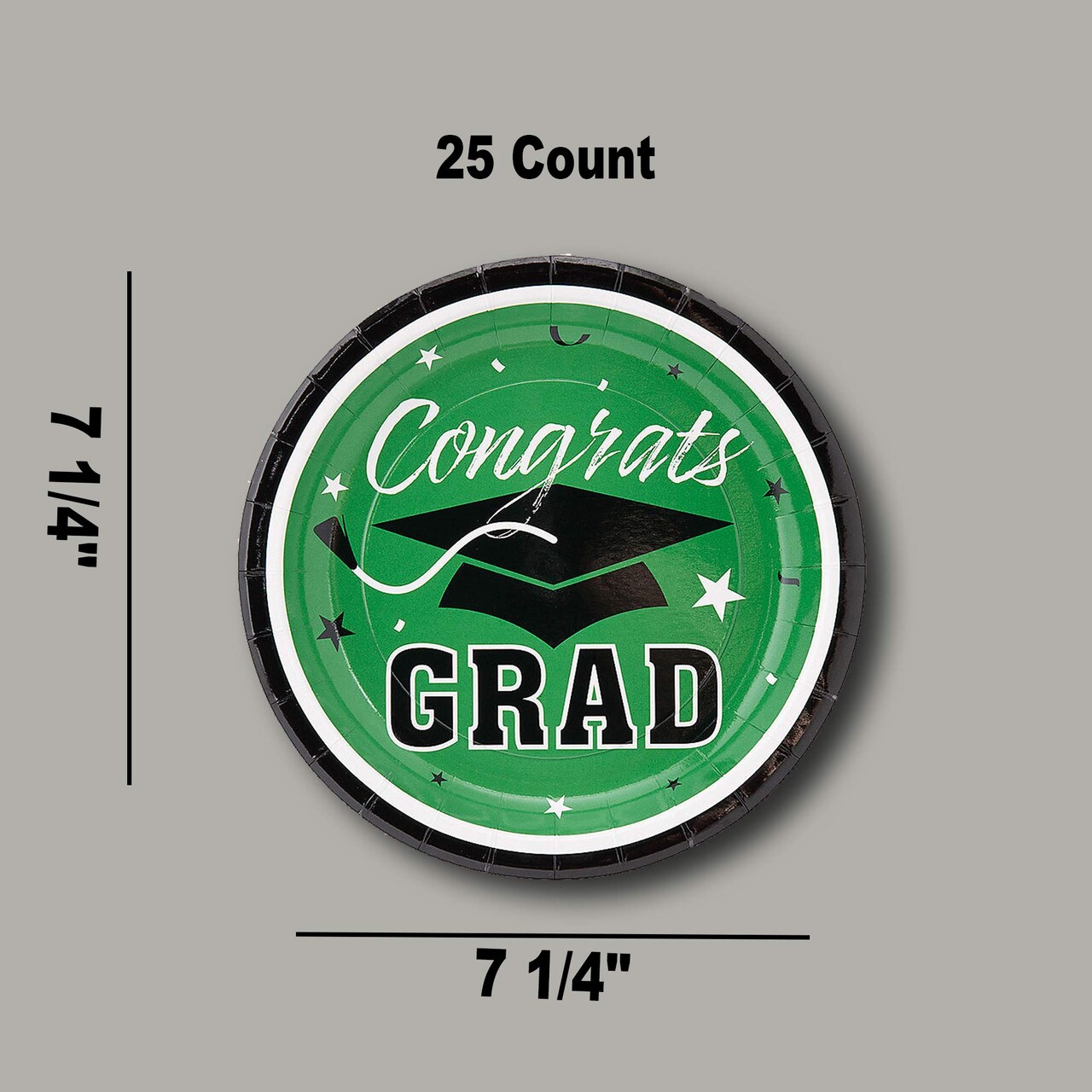 25 Count Green Way to Go Grad Disposable Dessert Plates Paper 7 1/4 Inch Graduation Party Supplies